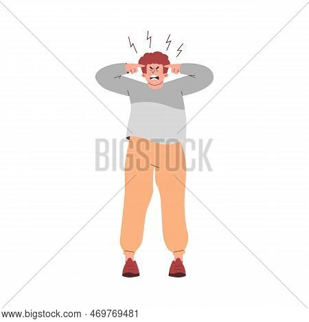 Stressed Panicking Young Man Screaming, Flat Vector Illustration Isolated.