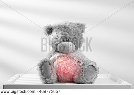 Illustration Of Internal Organs Is On The Teddy Bear Against The Gray Background.
