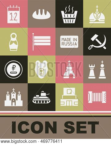 Set Accordion, Chess, Hammer And Sickle Ussr, Sauna Bucket, National Russia Flag, Russian Doll Matry
