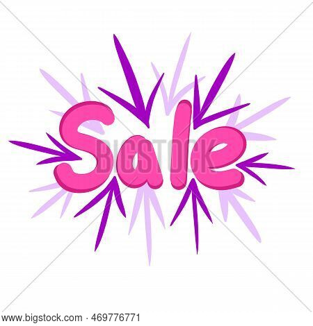 Hand Drawn Illustration Of Pink Purple Sale Business Discount Sign Arrows. Commercial Marketing Adve