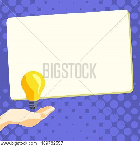 Drawn Hand Holding Yellow Bulb. Important Message Written On White Textholder. Main Information In C