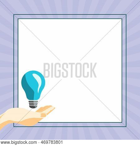 Drawn Hand Holding Yellow Bulb. Important Message Written On White Textholder. Main Information In C
