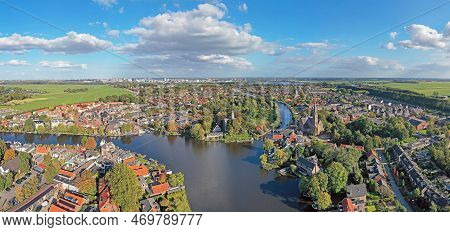Aerial Panorama From The Traditional City Oudekerk Aan De Amstel In The Netherlands