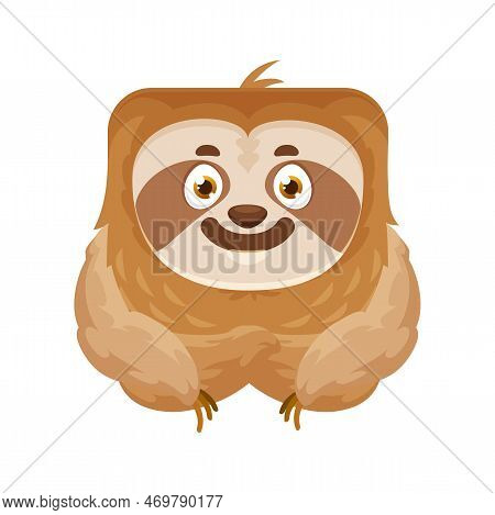 Sloth Emoji, Kawaii Animal Or Square Face Emoticon, Vector Cartoon Character Icon. Funny Cute Sloth 