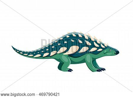 Cartoon Nodosaurus Dinosaur Character. Extinct Armored Reptile Or Lizard, Ancient Wildlife Animal. P