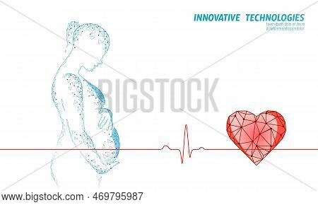 Pregnant Woman With Heartbeat Symbol. Cardiotocography Ctg Medicine Prenanal Center Clinic Poster Co