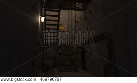 3d-illustration Of An Empty And Scary Nucelar Facility Corridor