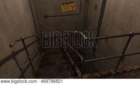 3d-illustration Of An Empty And Scary Nucelar Facility Corridor