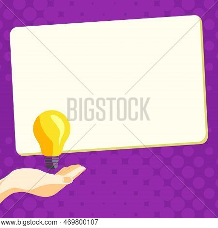 Drawn Hand Holding Yellow Bulb. Important Message Written On White Textholder. Main Information In C