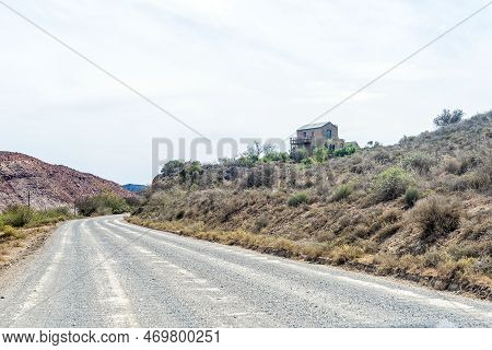 Van Wyksdorp, South Africa - Sep 24, 2022: A House On A Hill At The Southern Entrance To Van Wyksdor
