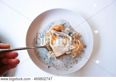 Pasta Or Tortellini With Guanciale , Pasta Carbonara For Serve