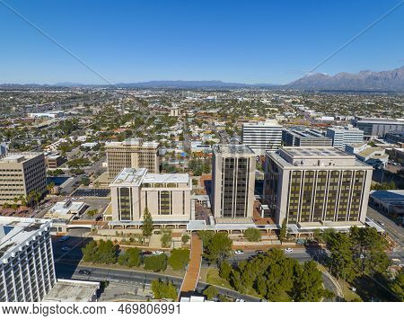 Tucson Modern City Aerial View On Veinte De Agosto Park At Congress Street In Downtown Tucson, Arizo