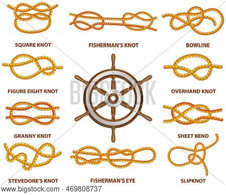 Yellow Nautical Rope Knot, Interweaving Of Ropes, Tapes Or Other Flexible Linear Materials. Twisted 