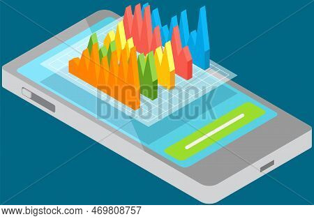 Financial Accounting And Work With Statistics On Phone. Business Process Diagram Document With Repor
