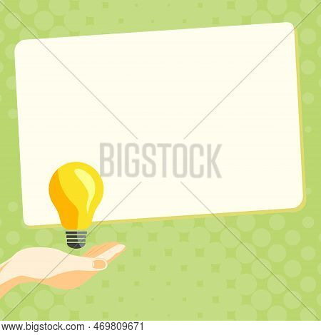 Drawn Hand Holding Yellow Bulb. Important Message Written On White Textholder. Main Information In C
