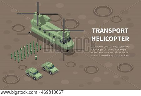 Military Air Force Helicopter Transport Troops Utility Cargo  Isometric Composition With Infantry Re