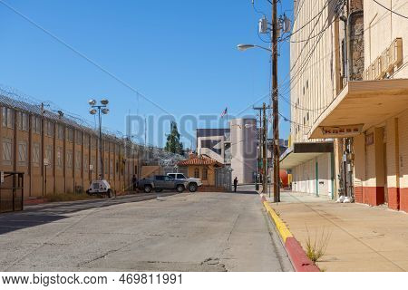 Nogales, Az, Usa - Jan. 21, 2023: United States Mexico Border Wall Between Nogales Arizona And Nogal