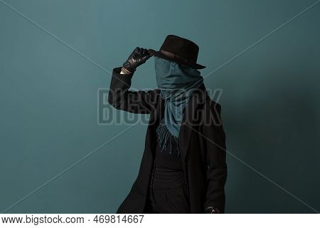 Unknown. Nobody, The Concept Of The Identity Crisis. An Impersonal Person. A Person In A Coat And Ha