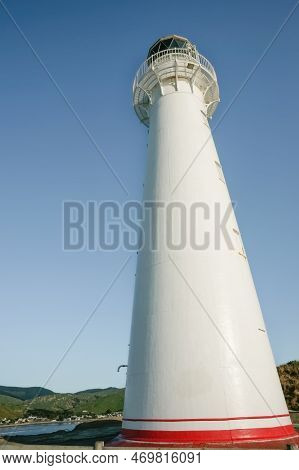 Castle Point Lighthouse And Coastline On Wairarapa Coast In New Zealand.