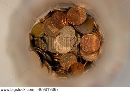 A Creative Closeup Of European Coins Topdown View