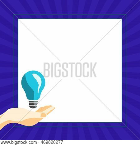 Drawn Hand Holding Yellow Bulb. Important Message Written On White Textholder. Main Information In C