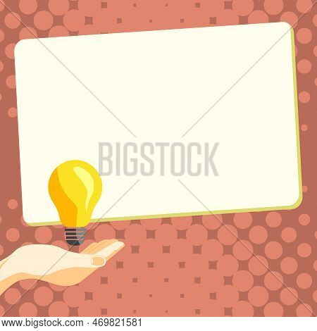 Drawn Hand Holding Yellow Bulb. Important Message Written On White Textholder. Main Information In C