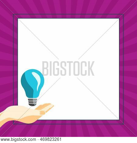 Drawn Hand Holding Yellow Bulb. Important Message Written On White Textholder. Main Information In C