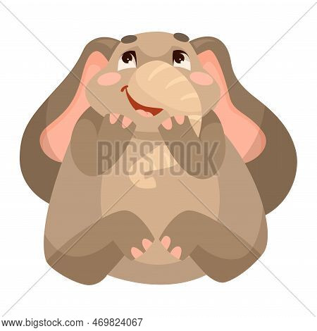 Funny Elephant Animal With Trunk Enjoying And Cheering With Happy Smiling Snout Vector Illustration