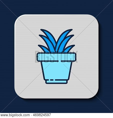 Filled Outline Plant In Pot Icon Isolated On Blue Background. Plant Growing In A Pot. Potted Plant S