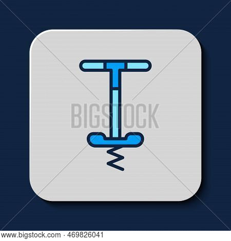 Filled Outline Pogo Stick Jumping Toy Icon Isolated On Blue Background. Vector