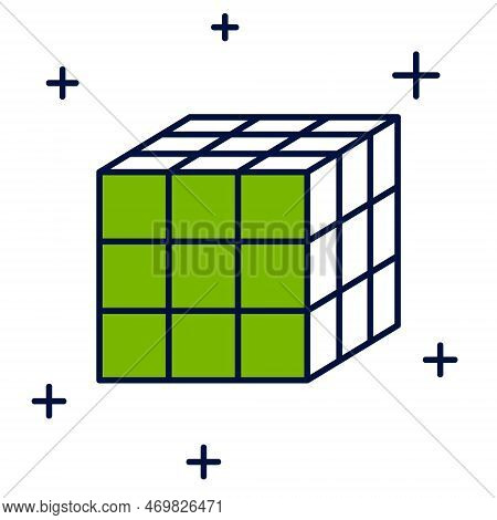 Filled Outline Rubik Cube Icon Isolated On White Background. Mechanical Puzzle Toy. Rubiks Cube 3d C