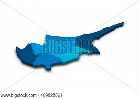 Cyprus Political Map Of Administrative Divisions - Districts. Blue Blank 3d Vector Map With Dropped 