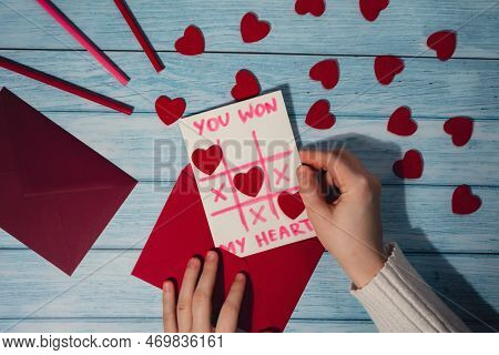 Valentines Day. Instructions For Making Valentine Cards. Text You Won My Heart And Tic Tac Toe Game 