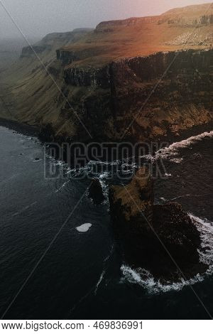 Drone Shot Of Talisker Bay On The Isle Of Skye In Scotland