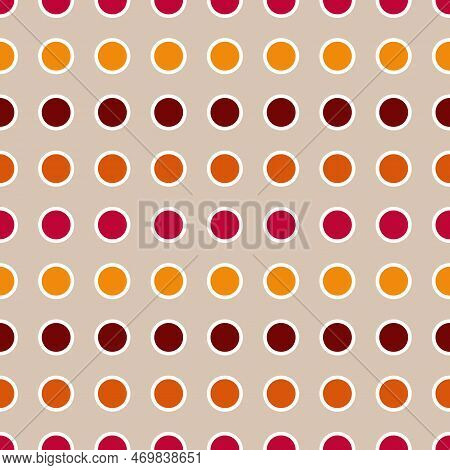 Polka Dot White Outline Seamless Pattern Design For Decorating, Circle Red Yellow Orange Dark Red Wi