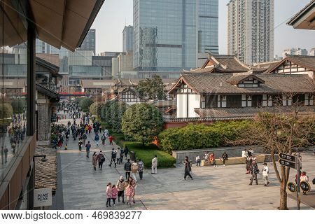 Chengdu, Sichuan Province, China - Jan 30, 2023: People Walking In Sino-ocean Taikoo Li, A Landmark 
