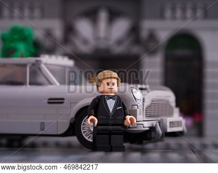 Tambov, Russian Federation - January 06, 2023 A Lego No Time To Die-james Bond Minifigure Standing N