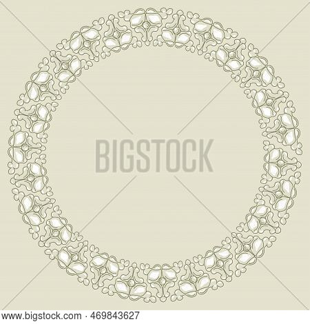 White Round Frame With Classic Lace Stucco Pattern. Wedding Decorative Floral Ornament, Isolated Ele
