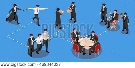 Mafia Isometric Horizontal Infographics With Mafiosi Members Extorting Money Threatening Hostage Par