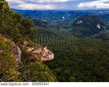 Couple Men And Women At The Edge Of A Mountain, Dragon Crest Mountain Krabi Thailand