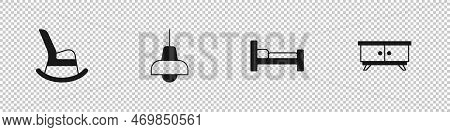 Set Rocking Chair, Lamp Hanging, Bed And Furniture Nightstand Icon. Vector
