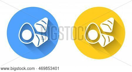 White Chicken Egg With Vegerables Icon Isolated With Long Shadow Background. Circle Button. Vector