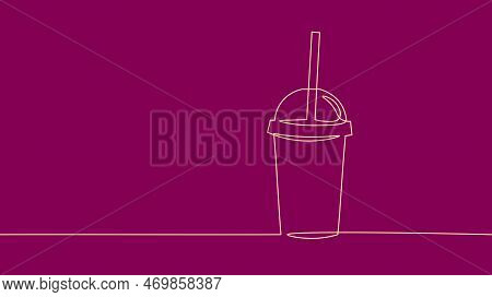 One Line Continuous Cardboard Paper Cup Symbol Concept. Silhouette Of Fast Food Restaurant Drinks Co