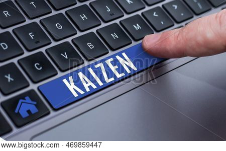 Text Showing Inspiration Kaizen. Business Idea A Japanese Business Philosophy Of Improvement Of Work