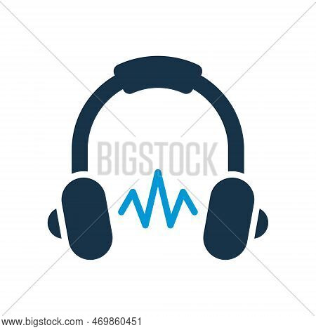 Headphone Silhouette Icon. Online Education And Learning Concept. Audio Book And Ebook Icon. Distanc