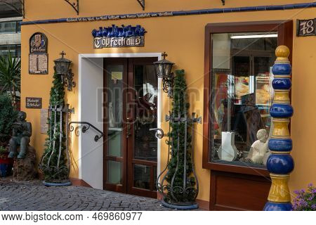 Dillenburg, Germany - September 27, 2018: Front Business With Pottery