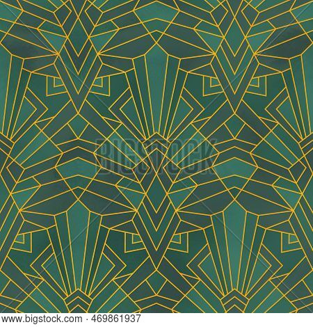 Art Deco Style Abstract Geometric Patterm. Emerald Green Rester Modern Seamless Pattern.