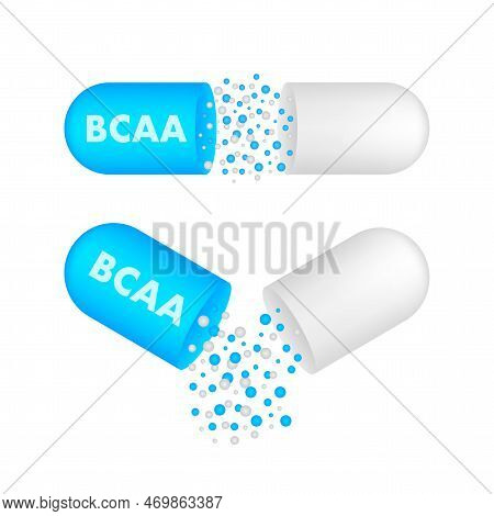 Bcaa - Branched Chain Amino Acid Capsule. Bcaa Supplement. Sports Nutrition. Vector Stock Illustrati