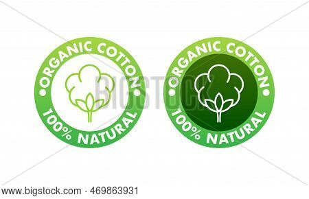100 Cotton Label. Natural Fiber Sign. Vector Stock Illustration.