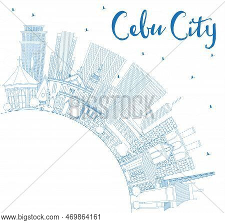 Outline Cebu City Philippines Skyline With Blue Buildings And Copy Space. Vector Illustration. Busin